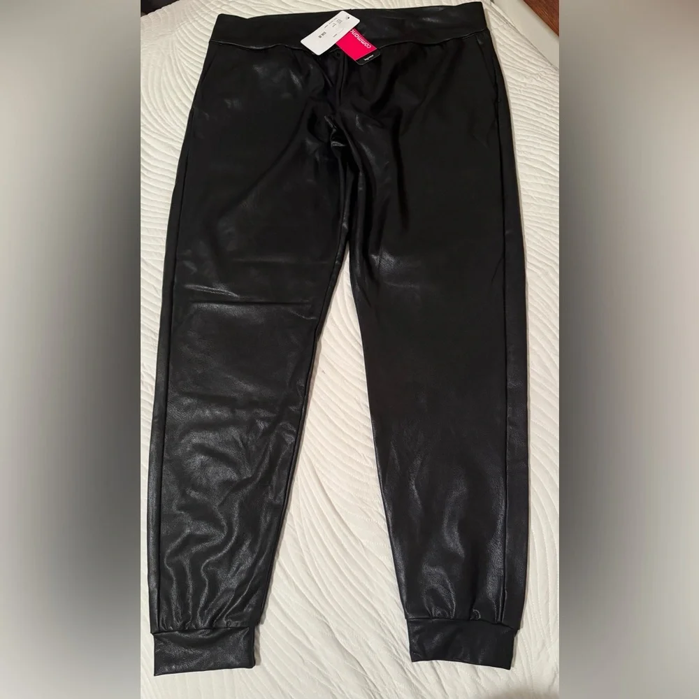Commando Sleek Black Faux Leather Pants‎ joggers Womens xl MSRP $148